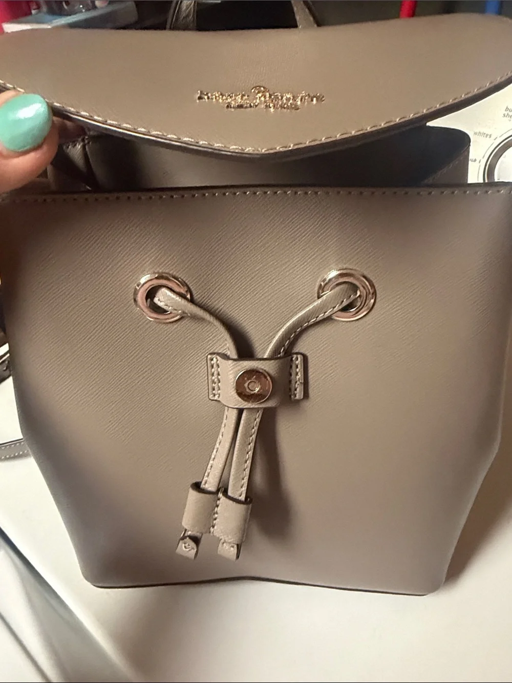 kate spade leather mini backpack in taupe gray